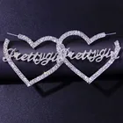 Rhinestone Earrings 18k Gold Plated Rhinestone Love Heart Letter Initial Alphabet Hoop Earrings Women