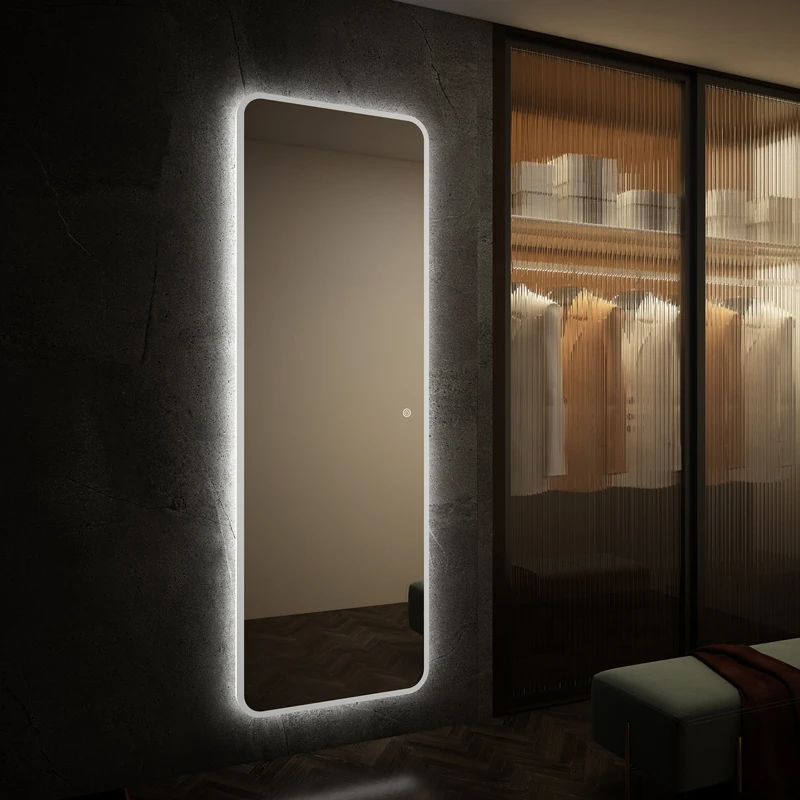 Smart Bathroom LED Mirror Aesthetic Full Length Hallway Large Floor Illuminated Mirror Decorative