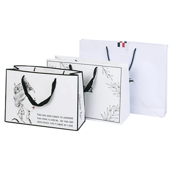 White Clothing Shoes Luxury Carrier Custom Logo Printed Shopping Paper Gift Bag With Handle