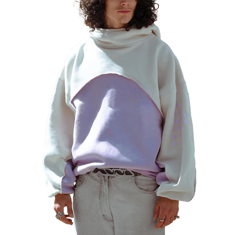 Unisex Heavyweight Oversized Pullover Hoodie 100% Thick Cotton Solid Color Blocked Patchwork Lining Streetwear Sweatshirt for details