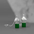 18k Gold Earrings 18K Gold Plated Sterling Silver Natural Green Jade Church Dangle Drop Earrings
