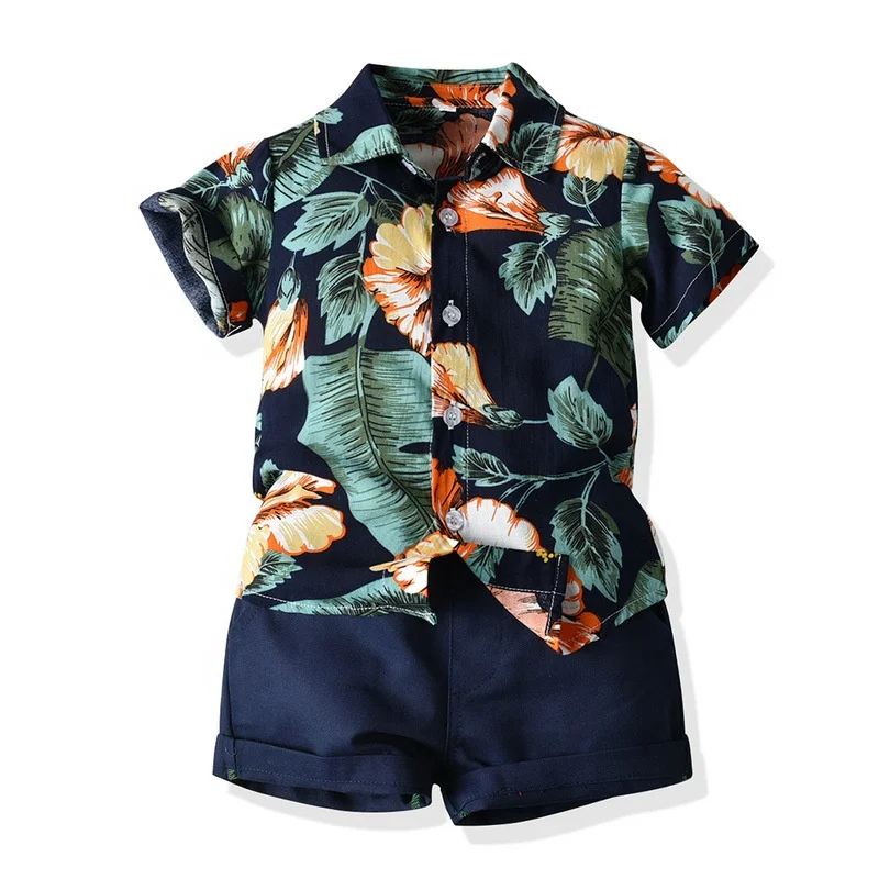WOBIG Toddler Baby Boys Hawaiian Shorts Outfit Infant Printed Shirt Top+Shorts 2Pcs Summer Casual Clothes Set
