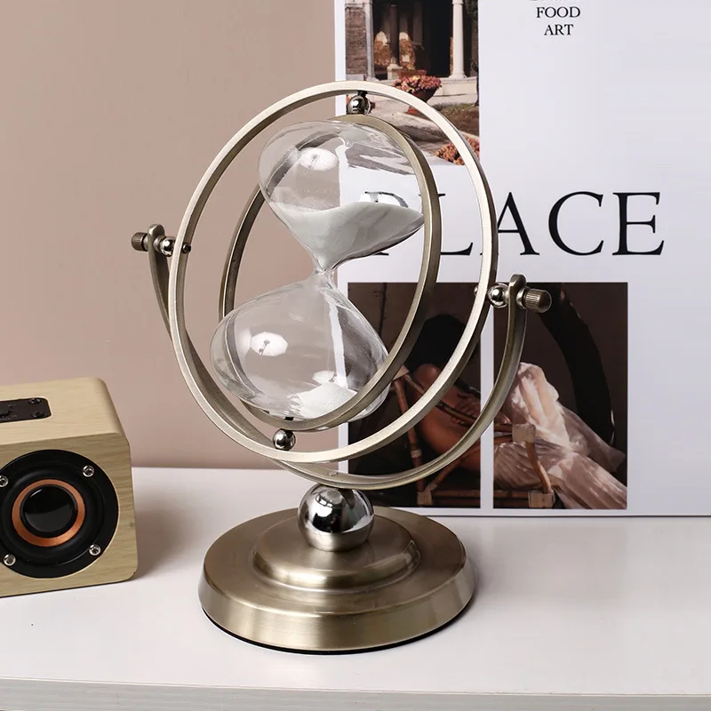 Rotating Globe Style Hourglass Timer Antique Bronze Finish Modern Decorative Home Office Desk Ornament Time Management Tool
