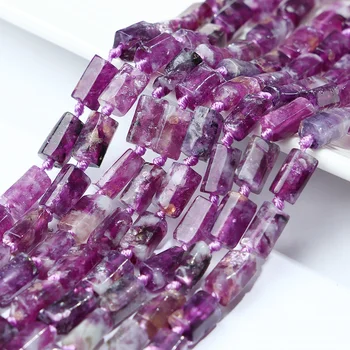 JSES A+ Natural Purple Lepidolite 5-6*9-10mm Hexahedral Beads Loose Gemstone Beads for Jewelry Making Wholesale Crystal Beads