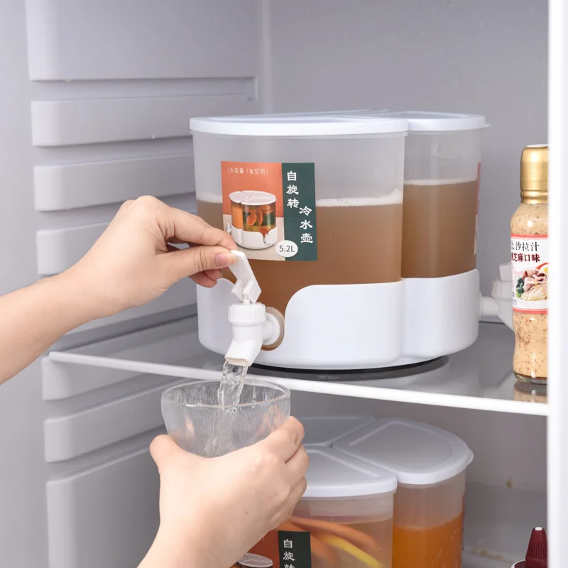2023 Hot sell Cold kettle refrigerator fruit teapot summer household lemon cold drink kettle three parts cold water bucket