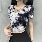 Tie-dye T-shirt T-shirt Slim Navel Print Top Women 2021 Street Fashion Tie-Dye Chain T-Shirt