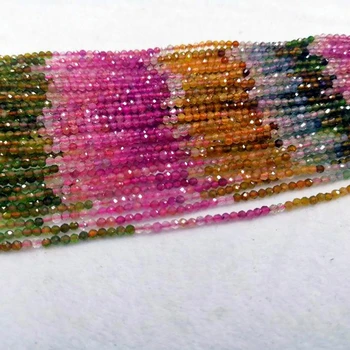 Natural Smooth Gemstone 2MM Faceted Round Shape Rainbow Tourmaline Cutting Stone Loose Beads Jewelry Making