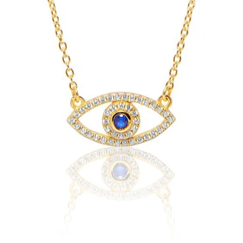 Women jewelry gold plated blue stone sterling silver evil eye necklace