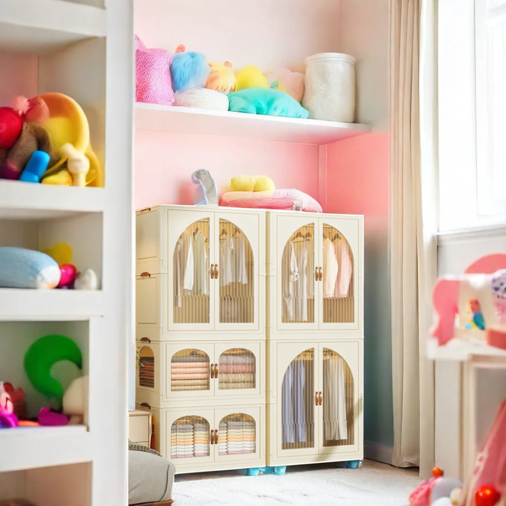 Modern Multi-Layer Free Installation Baby Children's Clothes Toy Storage Box Folding Plastic Snack Cabinet Bin for Bedroom Use