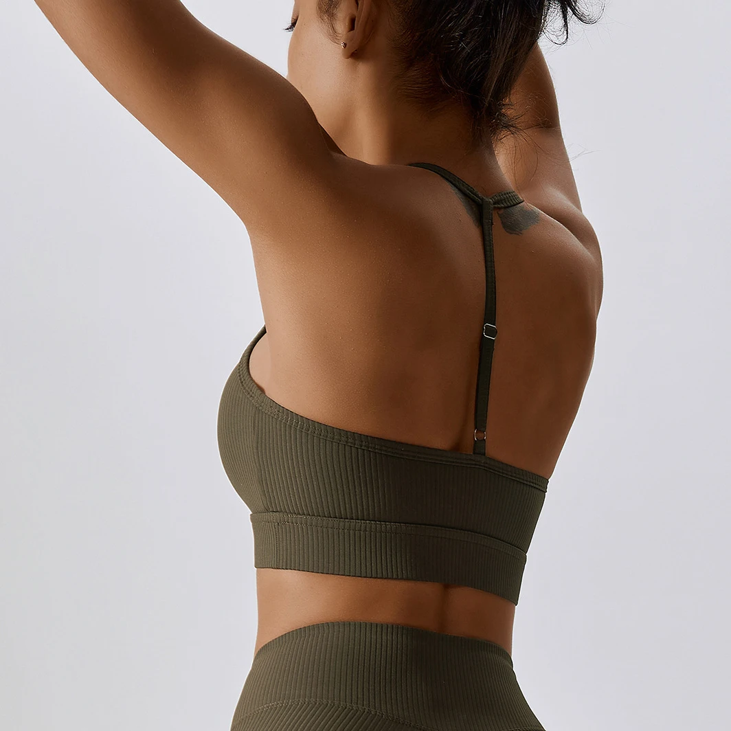 YIYI Thin Strap Breathable Yoga Tops Quick Dry Comfortable Ribbed Fabrics Athletic Bra Beauty Back Adjustable Sports Bra