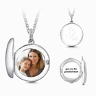 Necklace Mother's Day Plating Platinum Round Engraving Picture Frame Photo Pendant Necklace