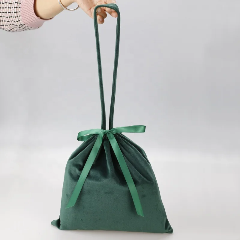 Fashion Velour Drawstring Bag With Handle Velvet Cosmetic Travel Bag