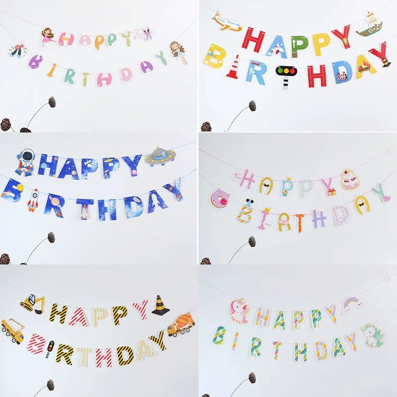 happy birthday banner astronaut cartoon theme