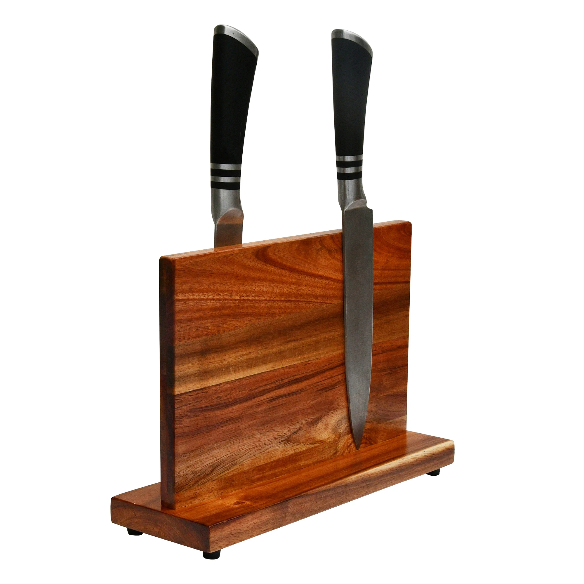 Wholesale Youlike Kitchen Rack Utensils Strong Acacia Wood  Magnetic Knife Holder Block Standing for 2 Sides