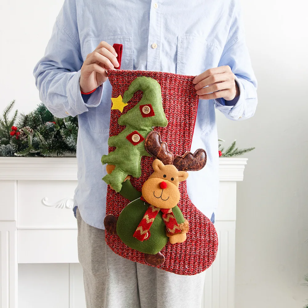Decorative Christmas Socks Wholesale Christmas Gift Bag 3D Christmas Snowman Reindeer Old Man Knit Stocking For Home Decor