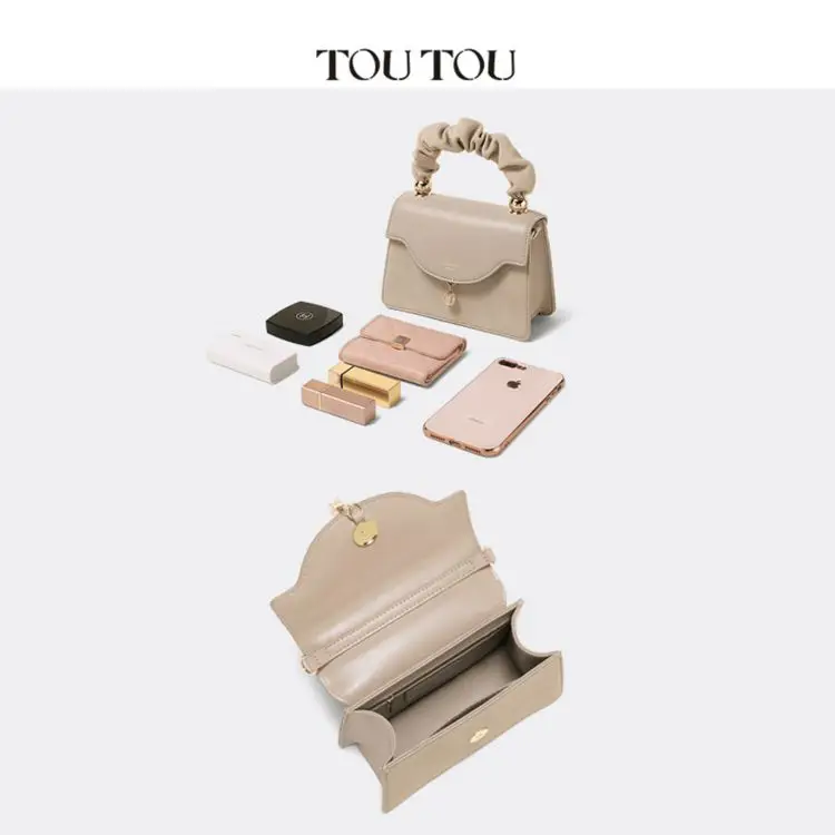 Toutou Fall New Bag Female Niche Design Colorful Glaze Transit Beads Pleated Handbag Small