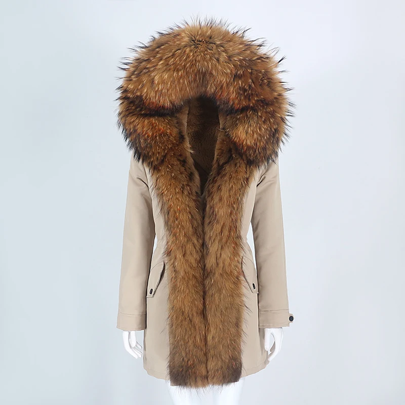 Oftbuy 2024 Waterproof Parka Real Fur Coat Winter Jacket Women Natural Raccoon Fur Collar Hooded 9790