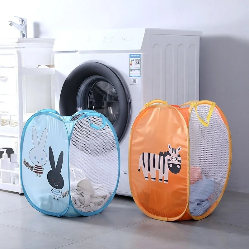 Folding Laundry Basket Hamper Cartoon Pop Up Open Mesh Laundry Dirty Sorting Basket Kids Toys Home Storage Box Organizer