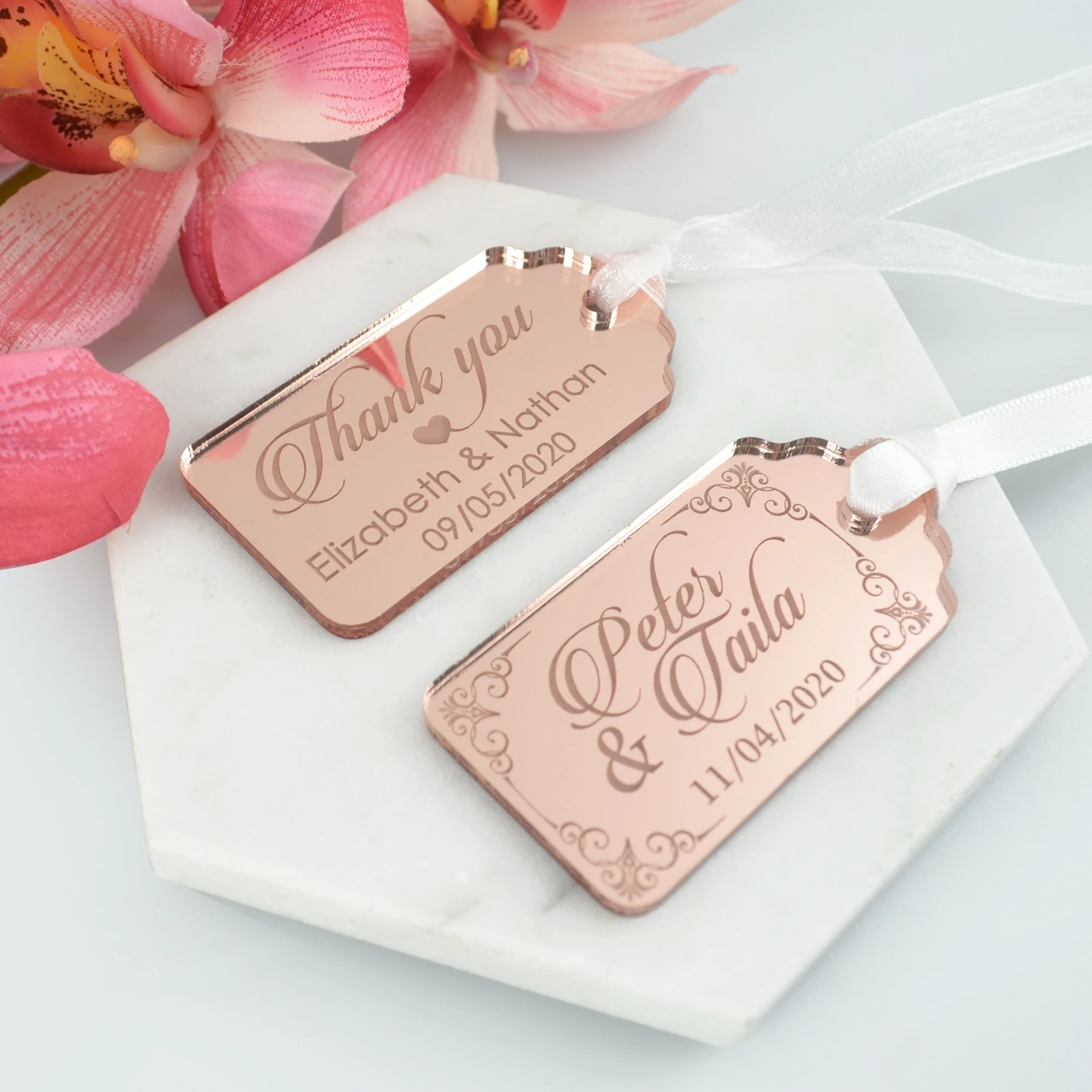 Engraved Acrylic Gift Tags Wedding Christening Baptism Gold Silver Rosegold PACK 