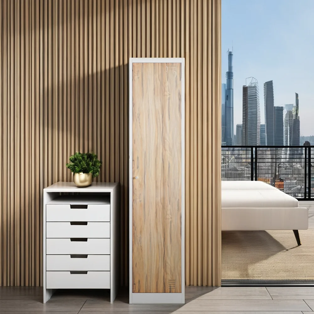 Modern Single Door Metal Steel Wardrobe Closet Cabinet Innovative Knock-Down Design for Bedroom Furniture with Lockers