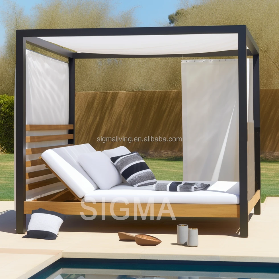 newly design water-resistant garden teak daybed outdoor furniture canopy bed garden furniture patio sunbed