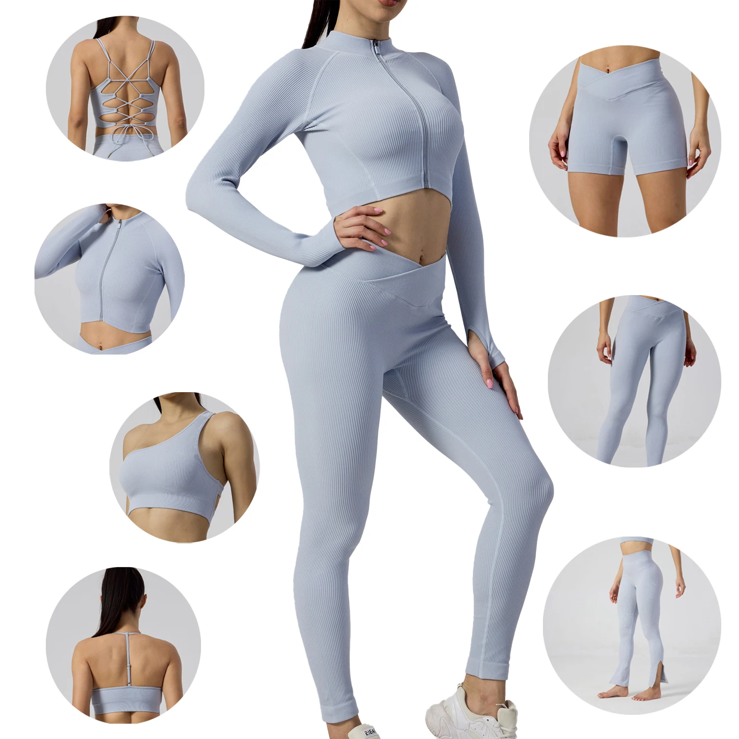 INS New Seamless Yoga Wear Women's Suit Sports Bra Underwear Hip Lift Shorts Fitness Body Long Sleeves Long Pants