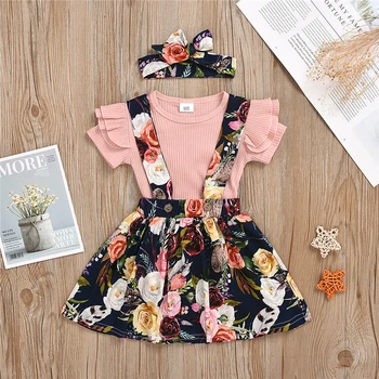 Hot sell casual kids summer clothing sets 2pcs floral pattern baby girl clothes sets toddler girl clothes