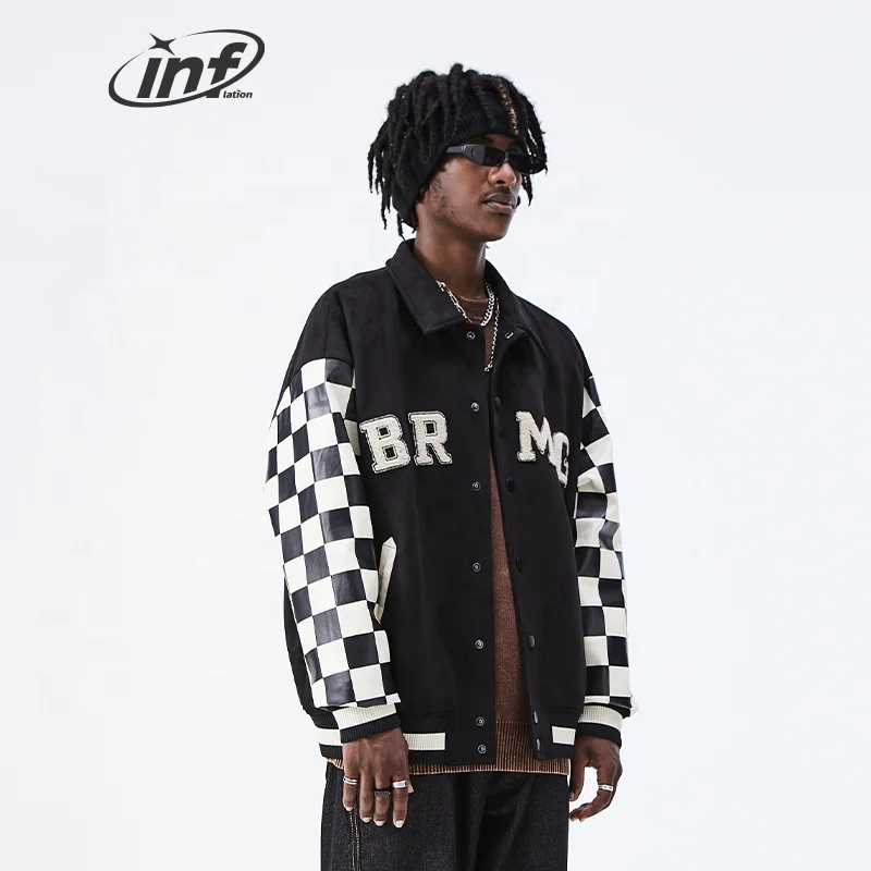 INF PU Embroidery Baseball Jacket School College Leather Bomber Custom Plus Size Men Jacket
