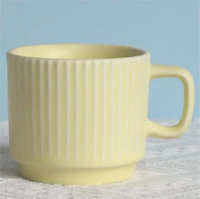 wholesale 2024 ins 260ml simple striped ceramic mug with gift coffee cup campaign promotional mug