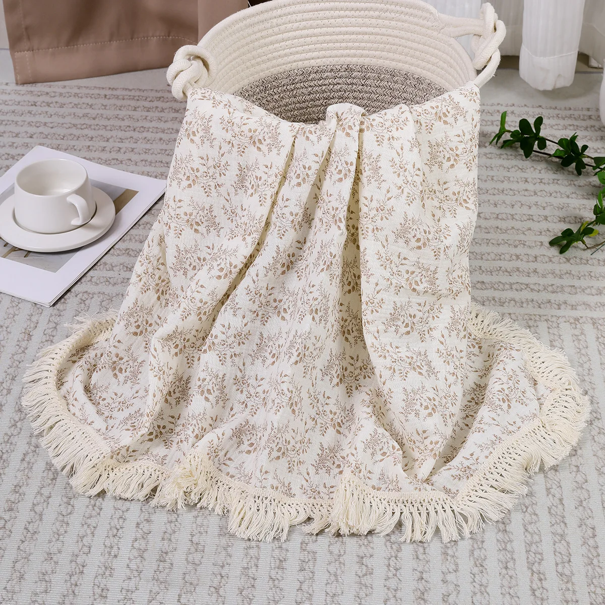 Double Layers Tassels Edge Baby Blanket Cotton Baby Muslin Swaddles Wrap Cloth Breathable Warm Baby Stroller Cover
