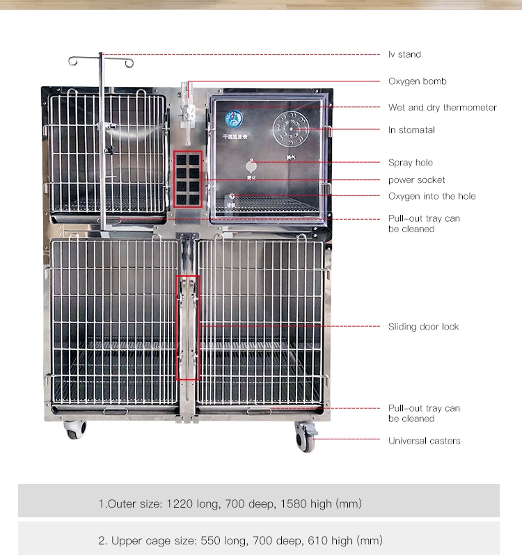 High Quality Thermostatic Stainless Steel Dog Pet Cages Houses Temperature Control & Oxygen Cabin