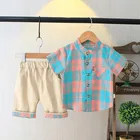 Boys Clothes Sets Clothing Suppliers Kids Plaid Short Sleeve Shirt Shorts 2Pcs Suit Baby Boys Clothes Sets