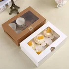 6 Pack Cup Cake Paper Packaging Muffin Pastry Containers Cupcake Box With Clear Windows
