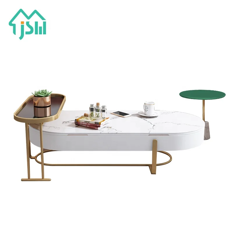 Luxury Marbling Glass Top Lift Function Metal Legs Living Room White Modern Coffee Tea Table