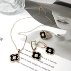 Necklace Wedding Bridal Women Lucky Black Gold Pendant Necklace Ring And Earring Jewelry Set