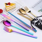 Cutlery Metal Flatware Korean Cutlery Spoon Chopsticks Fork And Knife Cutlery Set With Portable Pouch