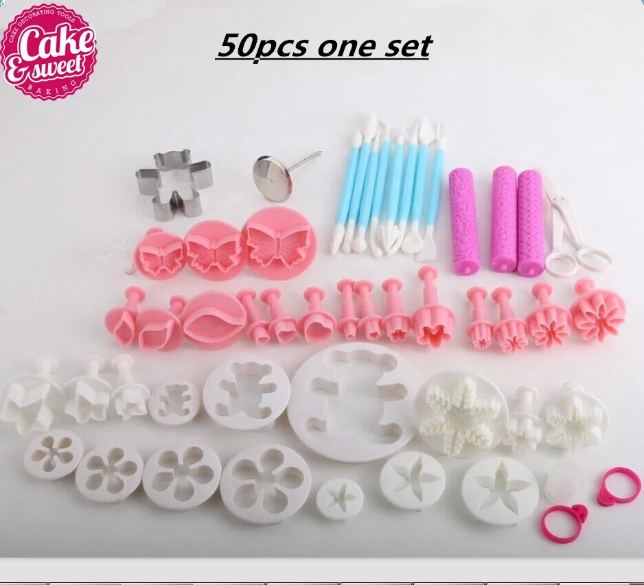 50 Diy baking plunger cutters flower star leaf bear heart plastic fondant modeling tool cake decorating set