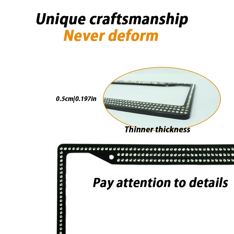 Black Diamond Bling Glitter Crystal Rhinestone Metal USA Car License Plate Frame manufacture