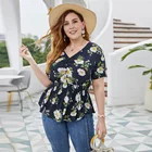 Tops Large Size Blouses Modern Printed Tops Spring Summer Large Size Women'S Short Sleeve Blouses