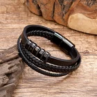 Leather Bracelet Men's Multi-Strand Braided Leather Chain Bracelet With Magnetic Closure