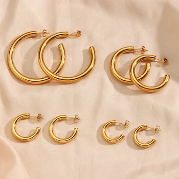 Dreamshow Simple Hollow Large Hoop Earrings Gold Plated Stainless Steel Hoop Earring Women Jewelry Earring
