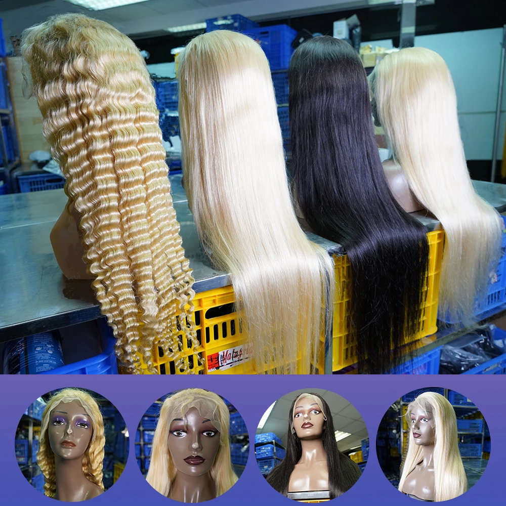 100% Virgin Pre Plucked 40 Inch Human Hair Wigs ,water Wave Blonde 613 Full Lace Front Brazilian Wig
