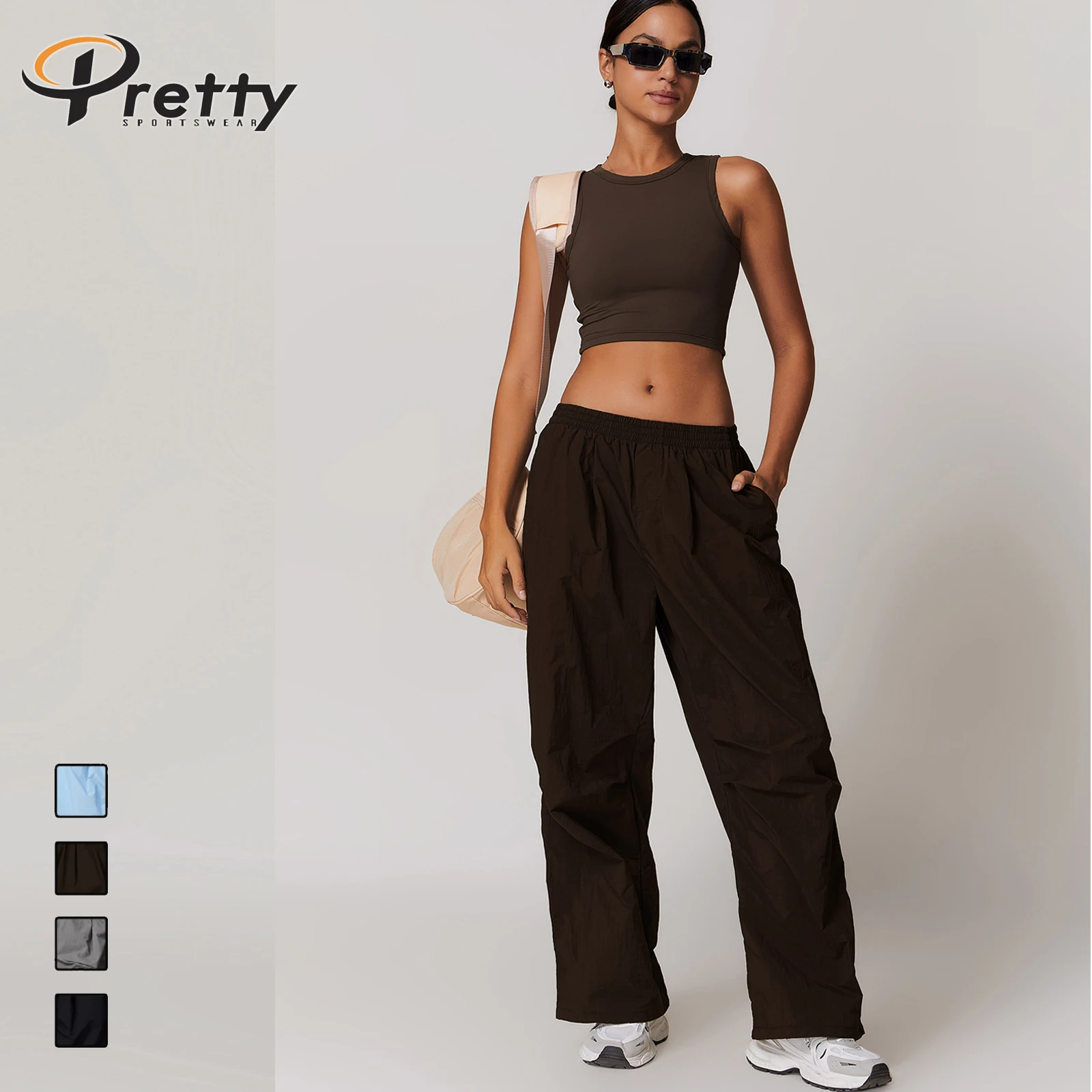 2024 Breathable Street Style Cargo Pants Women's Streetwear Draw Rope Design Casual Multi-pocket Running Loose Fitness Pants