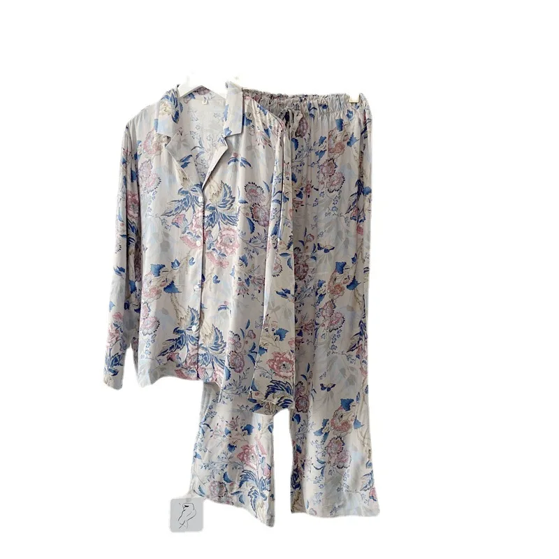 Floral Print Pajamas for Women Soft, Lightweight Long Sleeve Pajama Sets Button Down Loungewear Summer Pjs