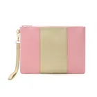 Clutch Fashion Gift Canvas Wristlets Pouch Zipper Detachable Strap Color Block Vegan Leather Monogram Wristlet Clutch Bag