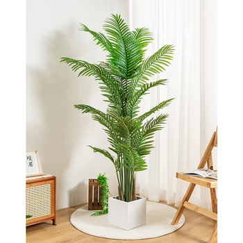 High Quality Indoor Decor 100 cm 2M Mini Big Faux Natural Green Plastic Fake Areca Palm Leaves Plants Small Artificial Palm Tree