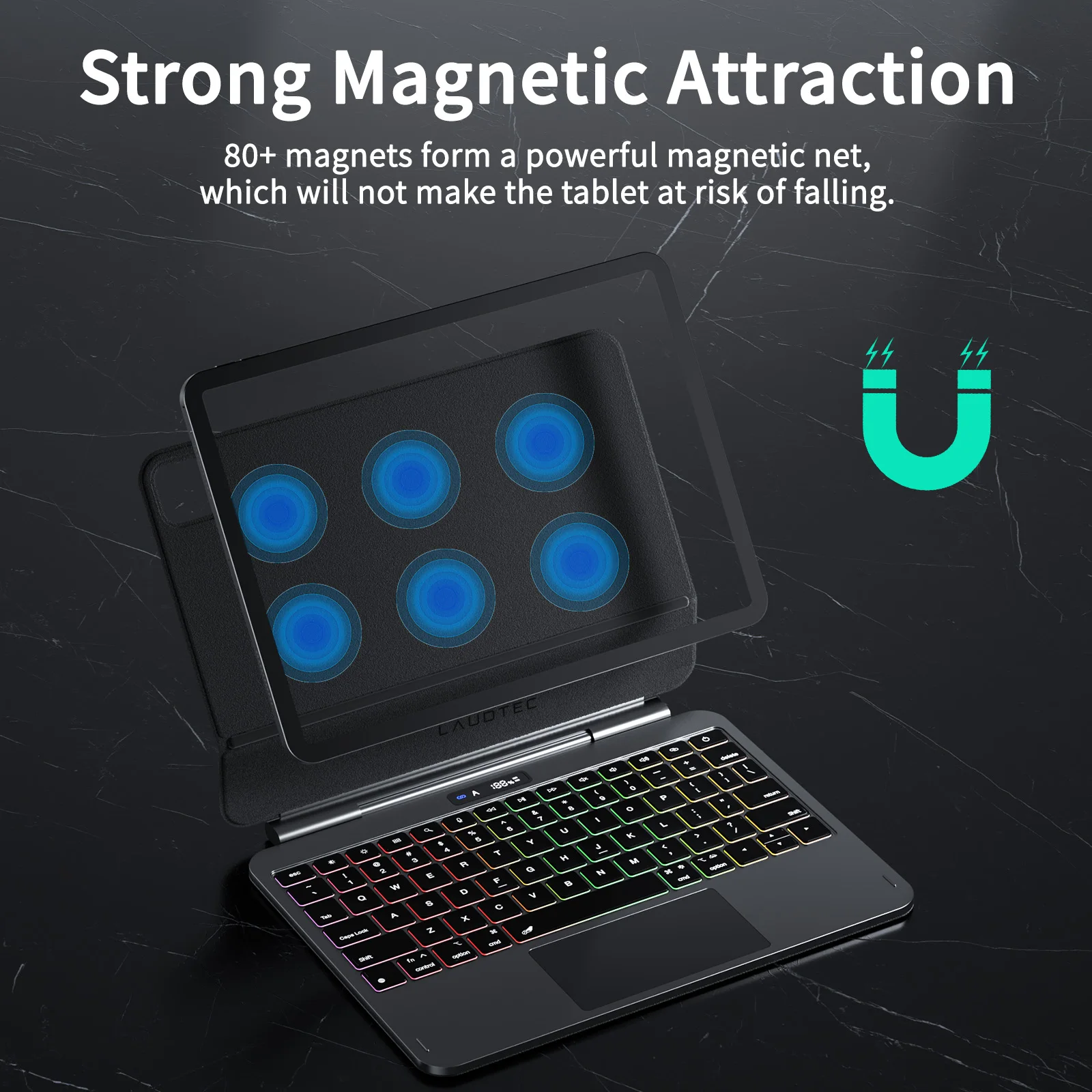 product laudtec for ipad pro 11 inch m5 2025 wireless keyboard case with 7 rgb backlight touchpad adjustable stand ultra thin black-5