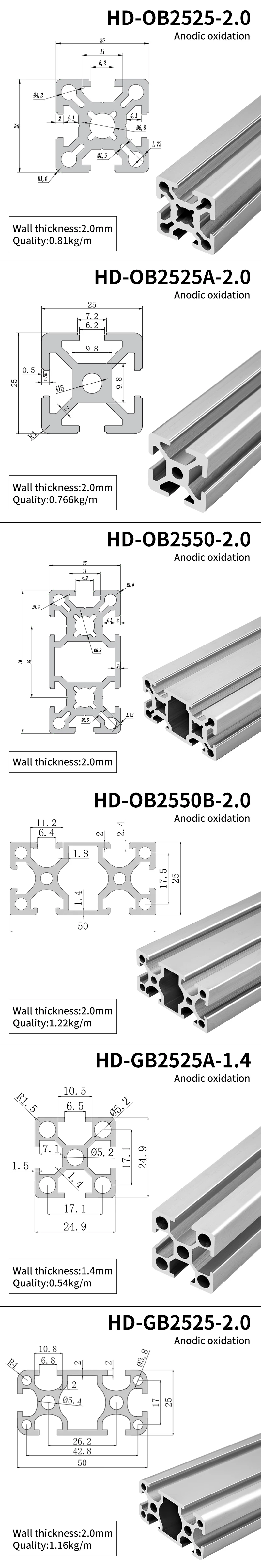2525 Industrial Extruded Aluminum Profiles 2550 Aluminum Alloy Profiles Small Equipment Frame 3D Printer Photovoltaic Bracket details