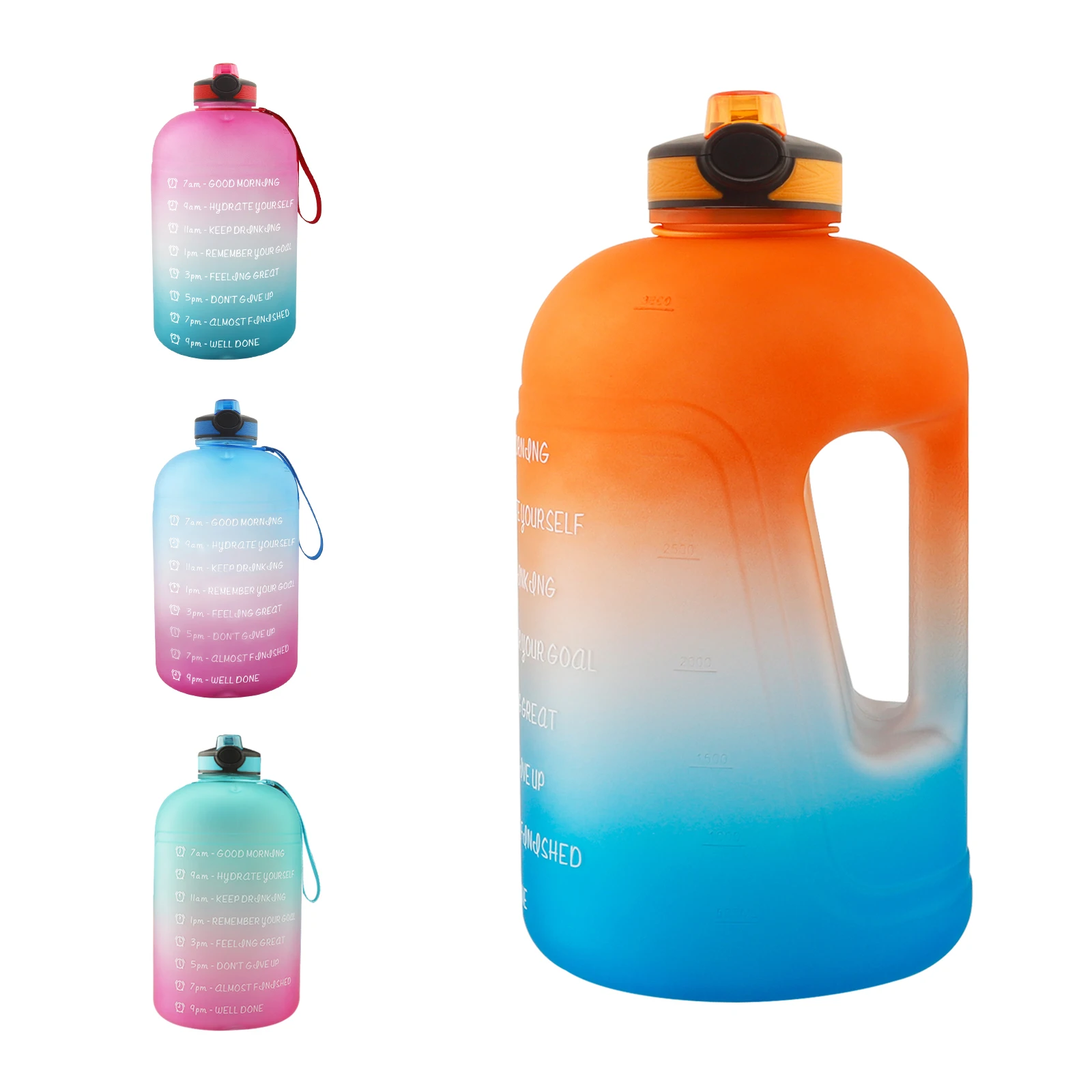 Water Bottle with Straw & Time Marker 1 Gallon BPA Free Sport Drinking Bottle Leak Proof Daily Water Intake Bottle Click Pop Up