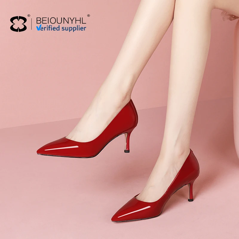Customized Plus size Classic Fashion Pointed Toe Dress Shoes Patent Genuine Leather High Heel Party Event Dress Women Pump Shoes